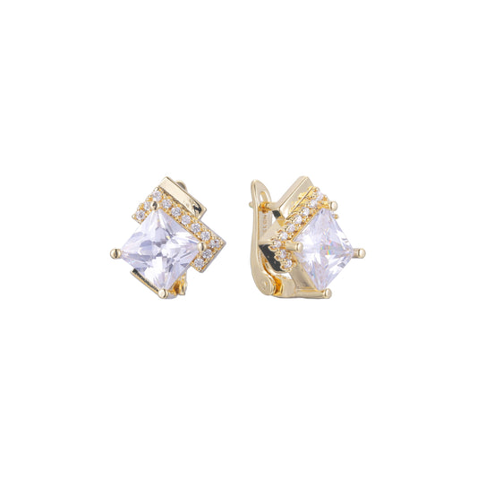 Aretes solitarios de piedra grande talla esmeralda en colores baño de Oro 14K, Oro 18K, Oro Rosa