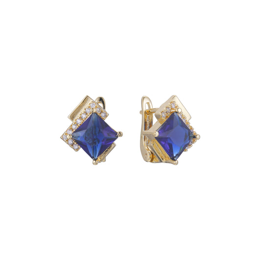 Aretes solitarios de piedra grande talla esmeralda en colores baño de Oro 14K, Oro 18K, Oro Rosa