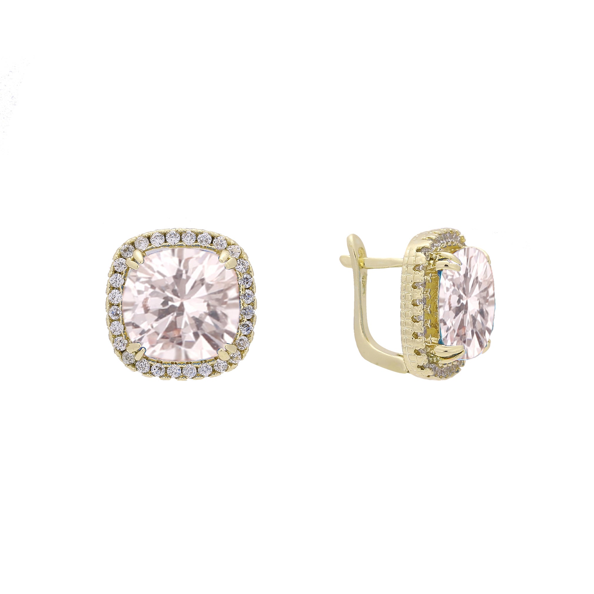 Halo Solitaire big stone earrings in 14K Gold, 18K Gold, Rose Gold plating colors