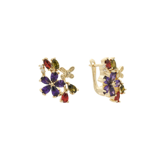 Brincos de cachos de flores em ouro 14K, cores banhadas a ouro rosa