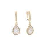 Teardrop halo earrings in 14K Gold, 18K Gold, Rose Gold, plating colors