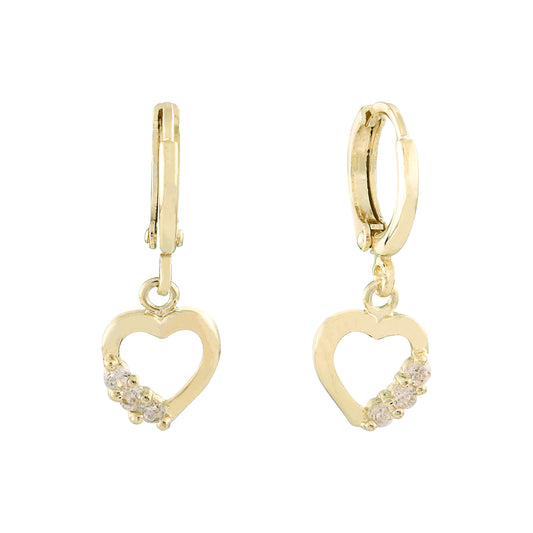 Heart shape white CZs 14K Gold Huggie Earrings