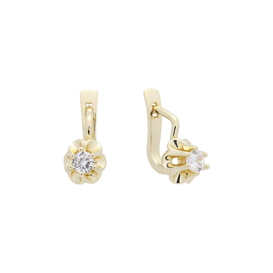 Flower clipped solitaire cz 14K Gold, Rose Gold earrings