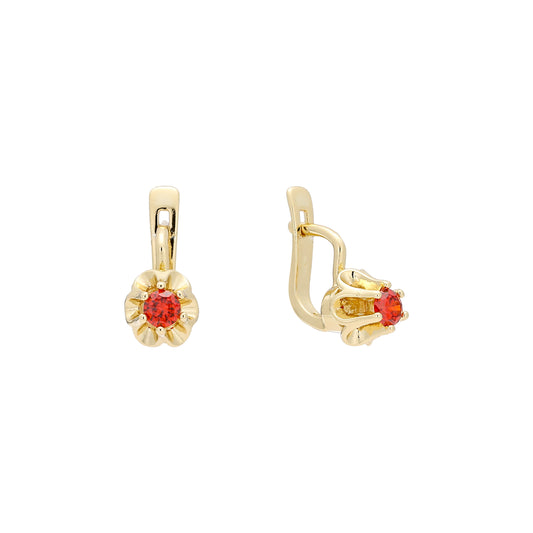 Flower clipped solitaire cz 14K Gold, Rose Gold earrings