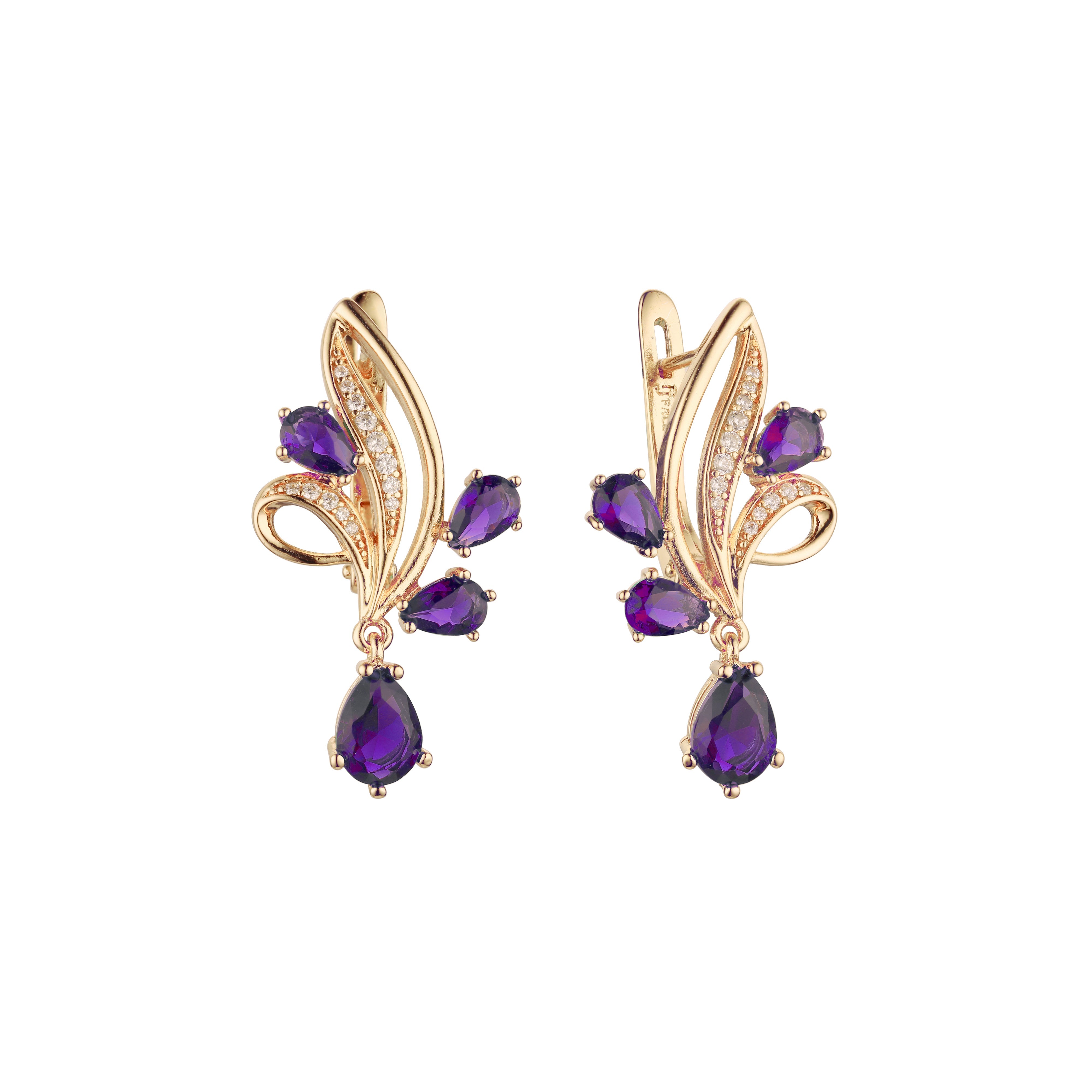 Luxurious cluster flower shape earrings in 14K Gold, Rose Gold, two tone plating colors