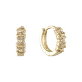 Cluster white CZs 14K Gold huggie earrings