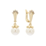 Aretes colgantes de perlas en Oro 14K, colores baño de oro rosa