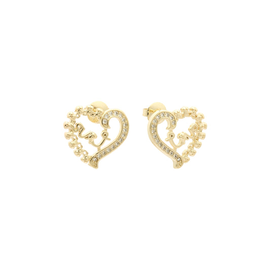 Pendientes de oro blanco Czs 14K con pavé de corazón, aretes de oro rosa