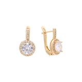 Halo rounded paved white CZs 14K Gold, Rose Gold, two tone earrings