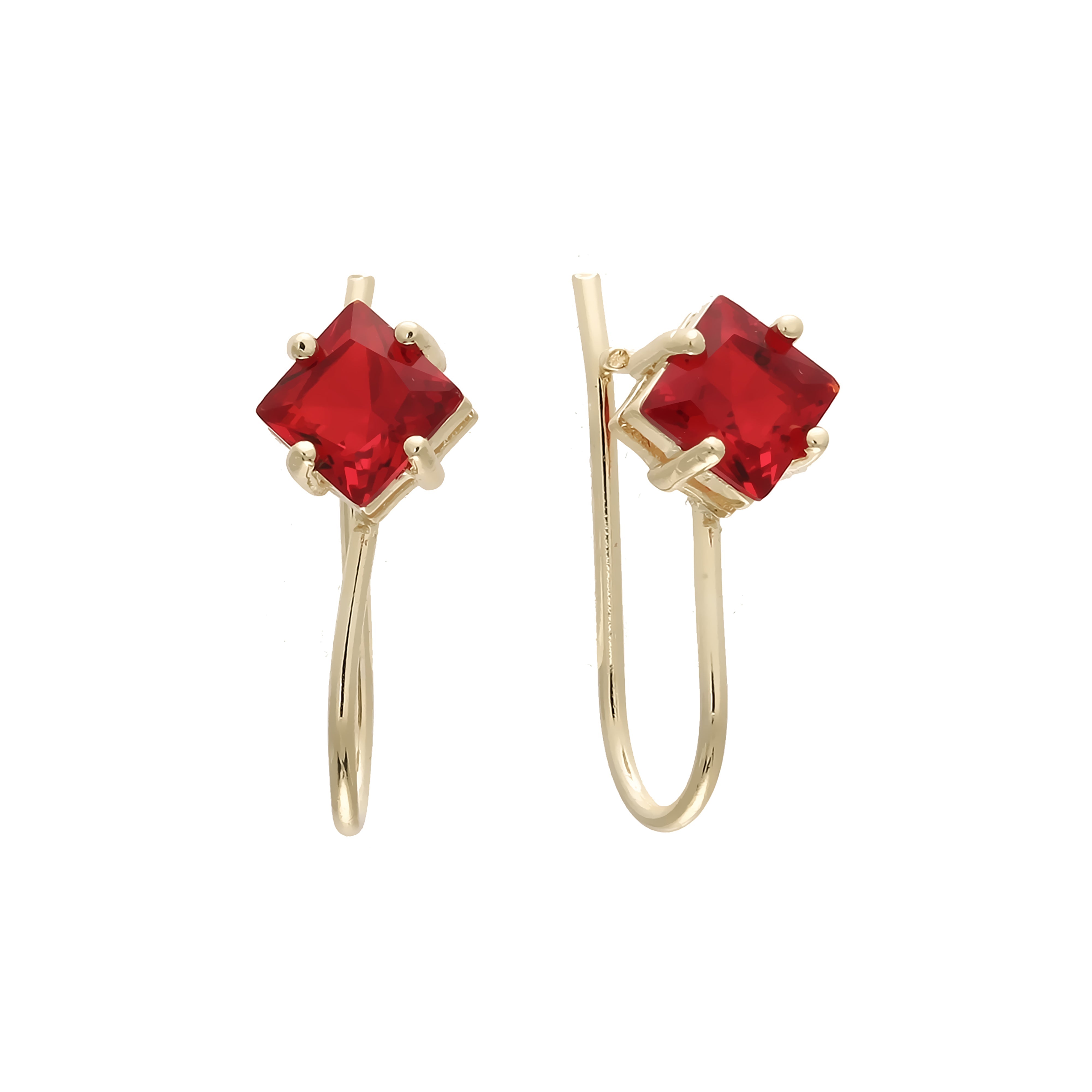 Solitaire squared CZ wire hook earrings in 14K Gold, Rose Gold, plating colors