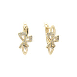 Ribbon paved white CZs 14k gold, Rose Gold earrings