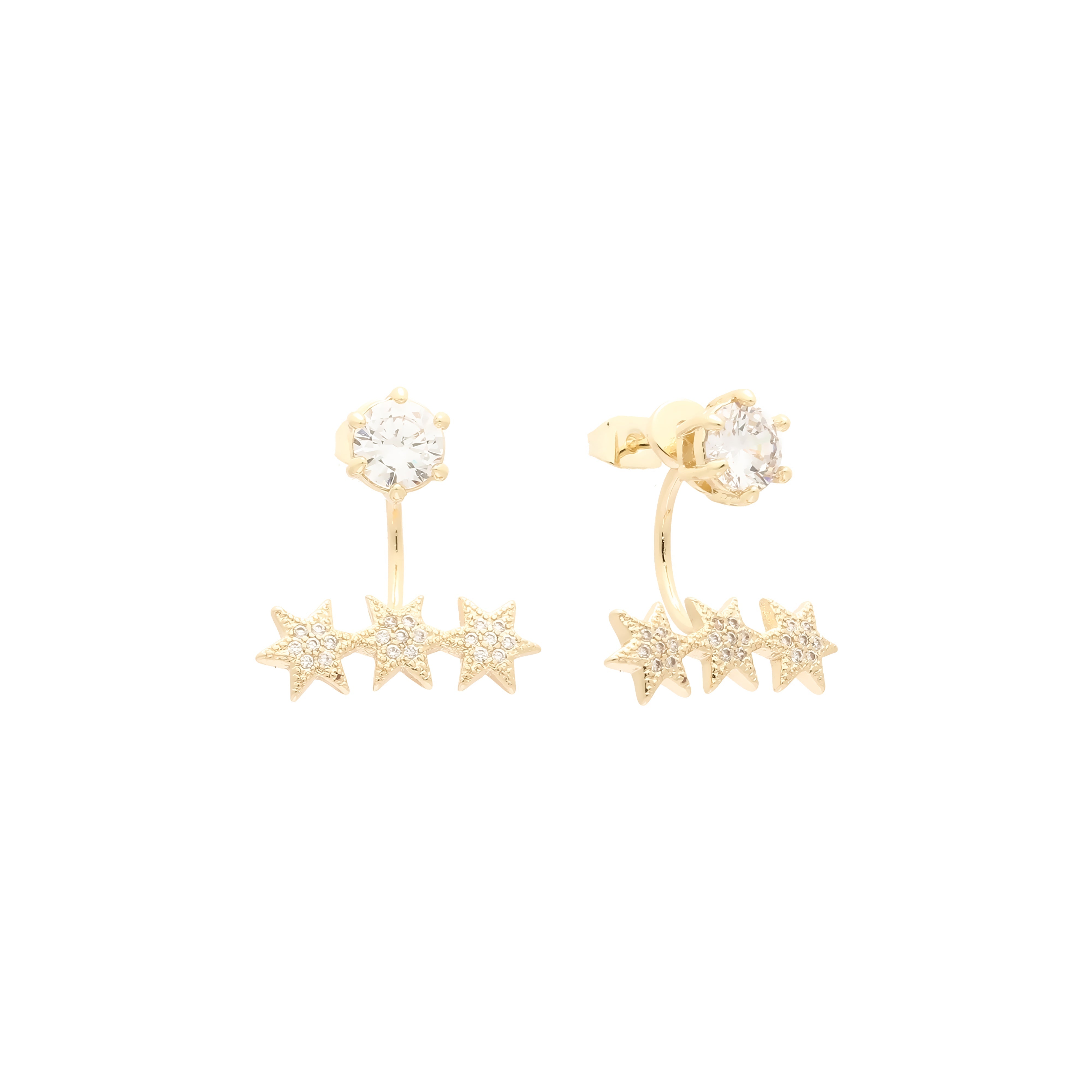 brincos de jaqueta de estrela de ouro 14k