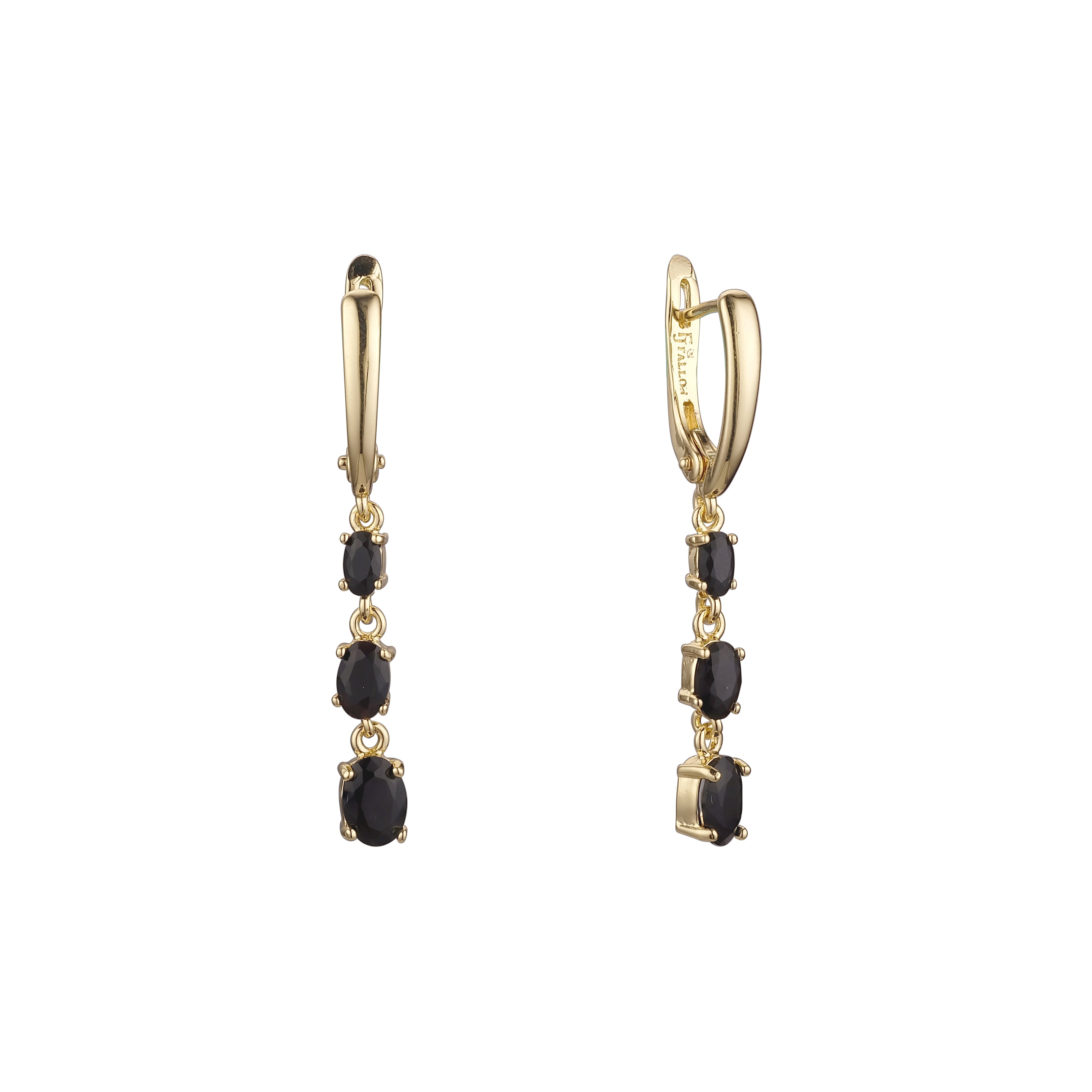 Triple stones cluster drop earrings in 14K Gold, Rose Gold plating colors