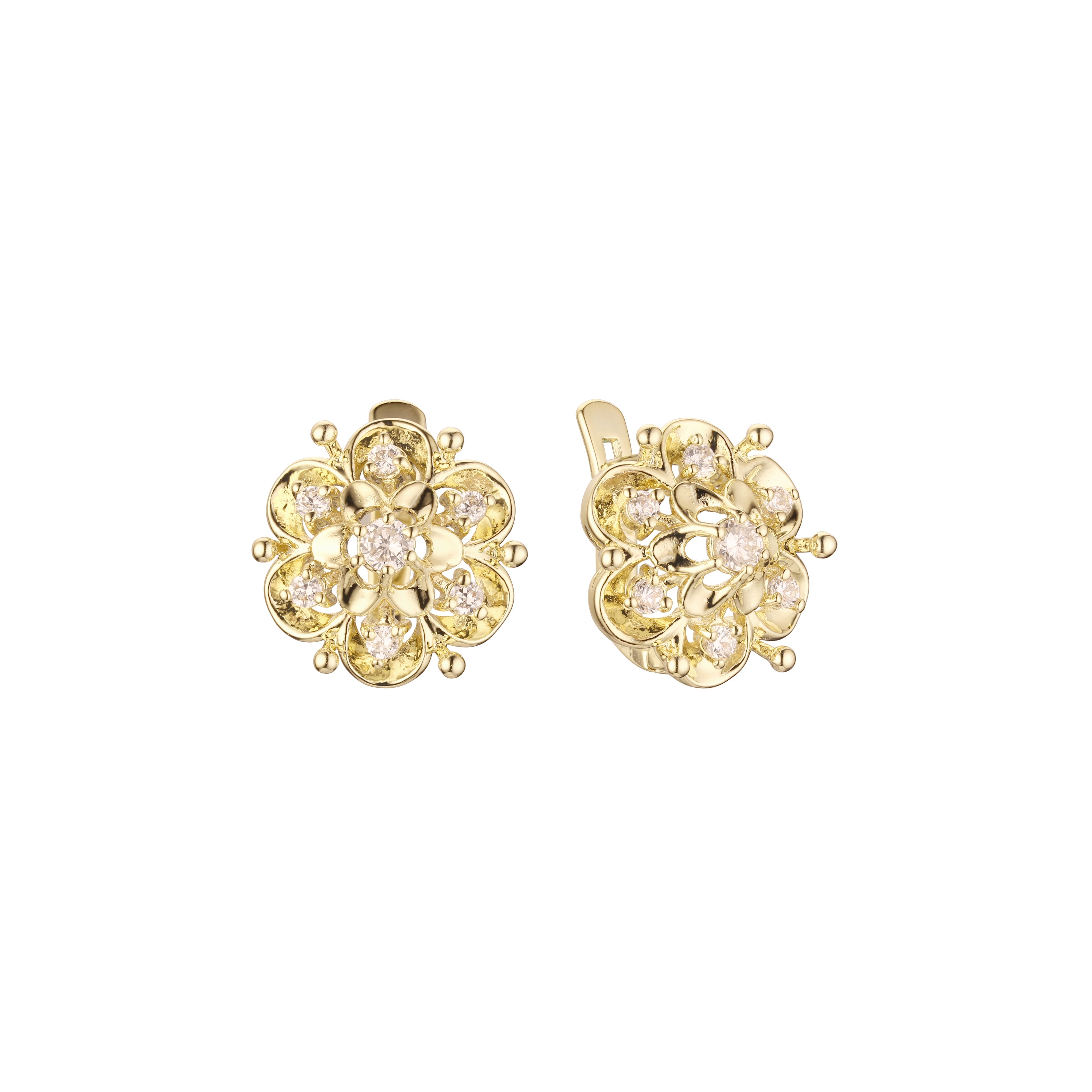 Aretes flor en Oro de 14K, baño de dos colores