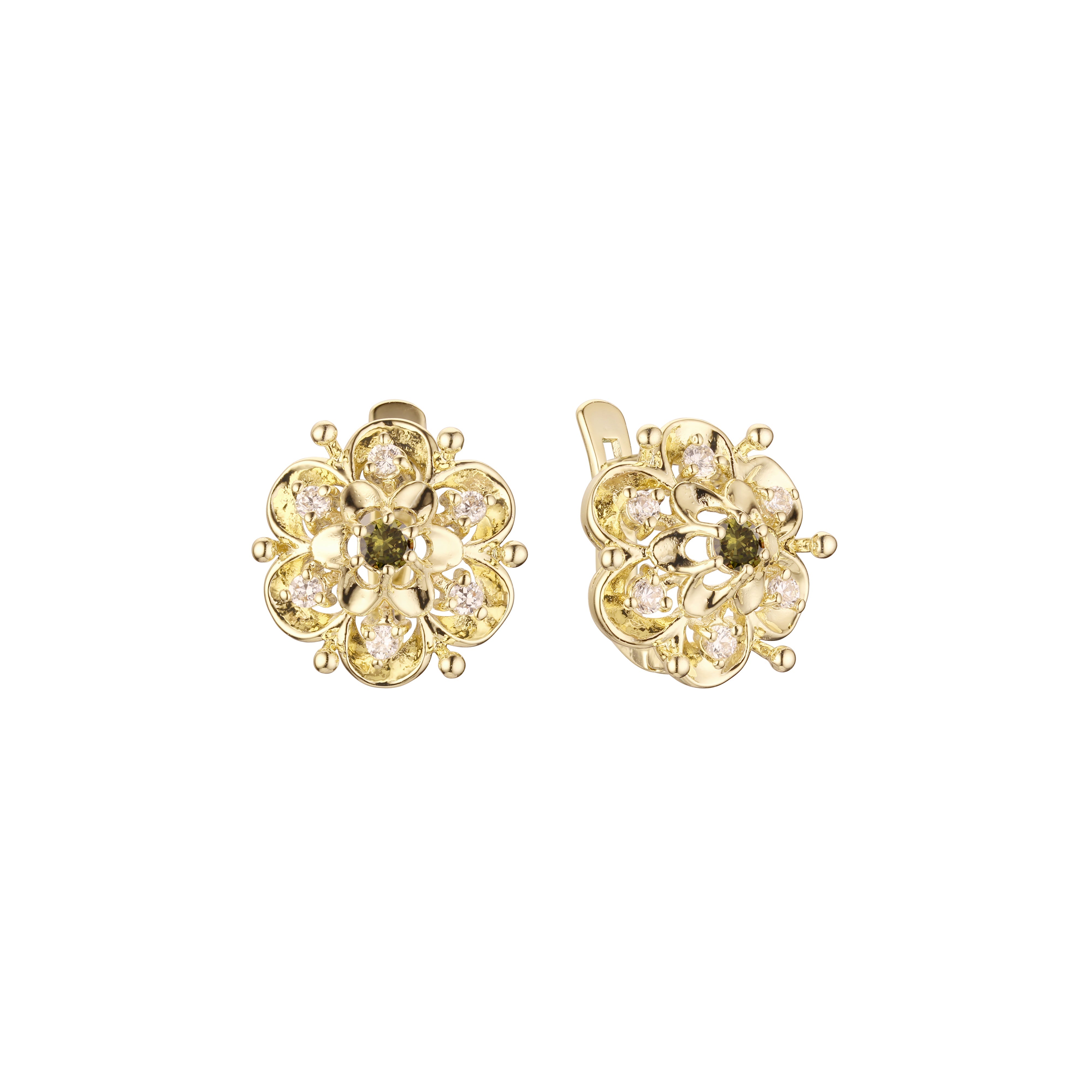 Aretes flor en Oro de 14K, baño de dos colores