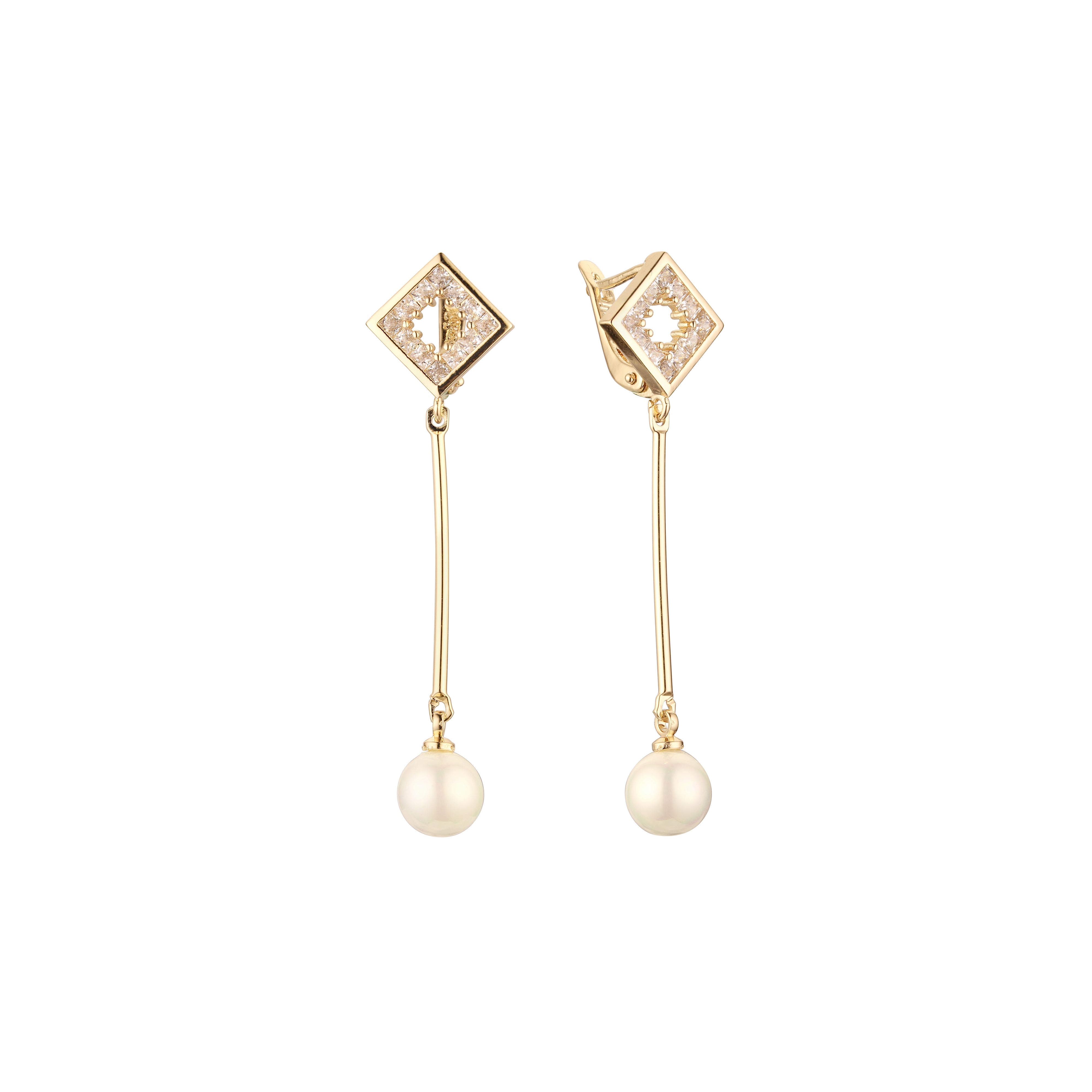 Aretes colgantes de perlas en Oro de 14K, baño de Oro Rosa de colores