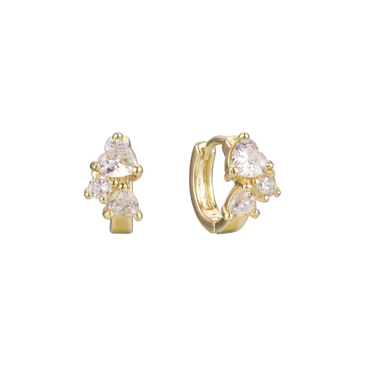 Heart solitaire CZ 14K Gold huggie earrings