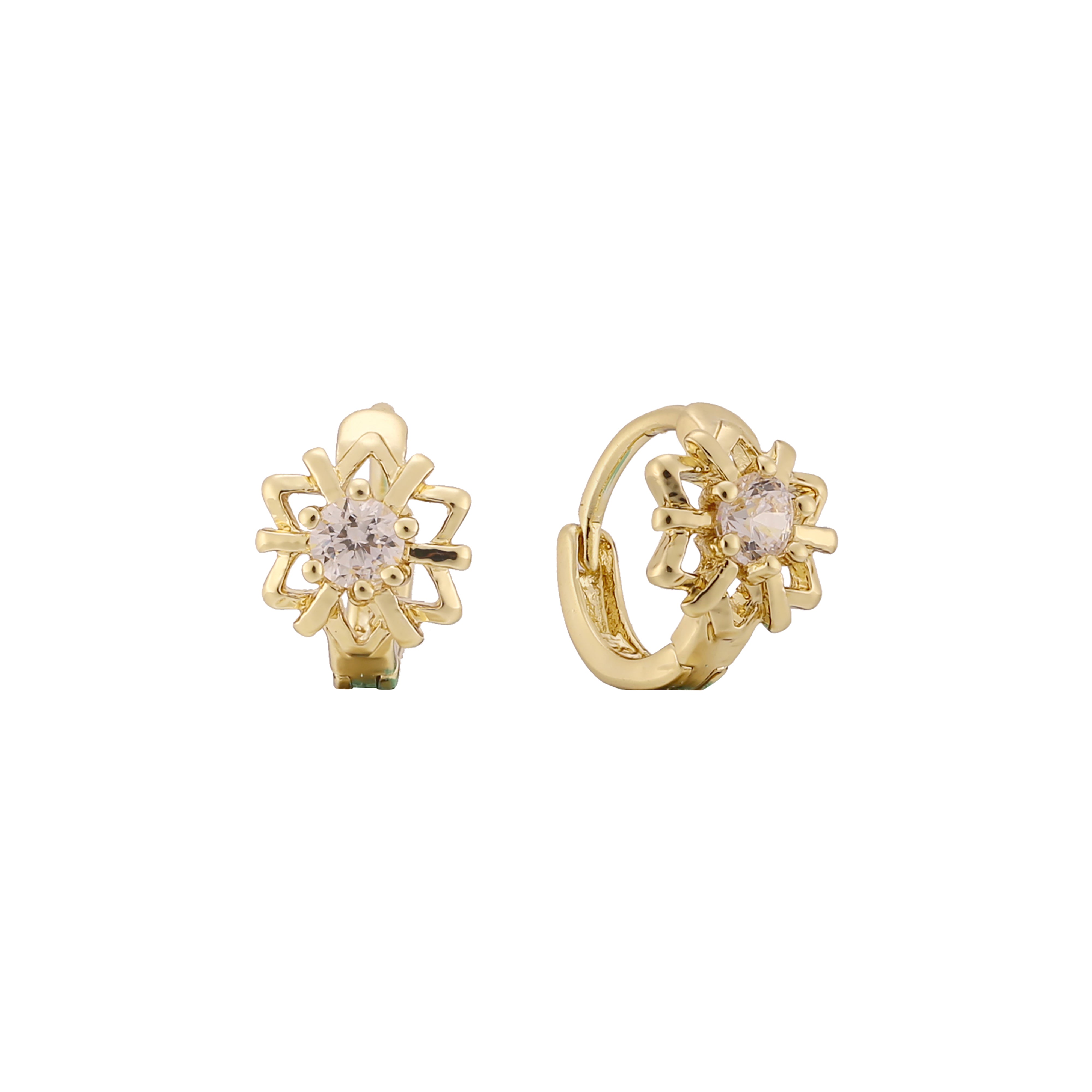 14k gold solitaire star huggie earrings