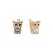 Cute owl solitaire 14K Gold, Rose Gold Child earrings