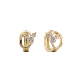 14k gold three stones huggie earrings