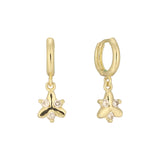 Aretes tipo huggie con triple circonita blanca en oro de 14k