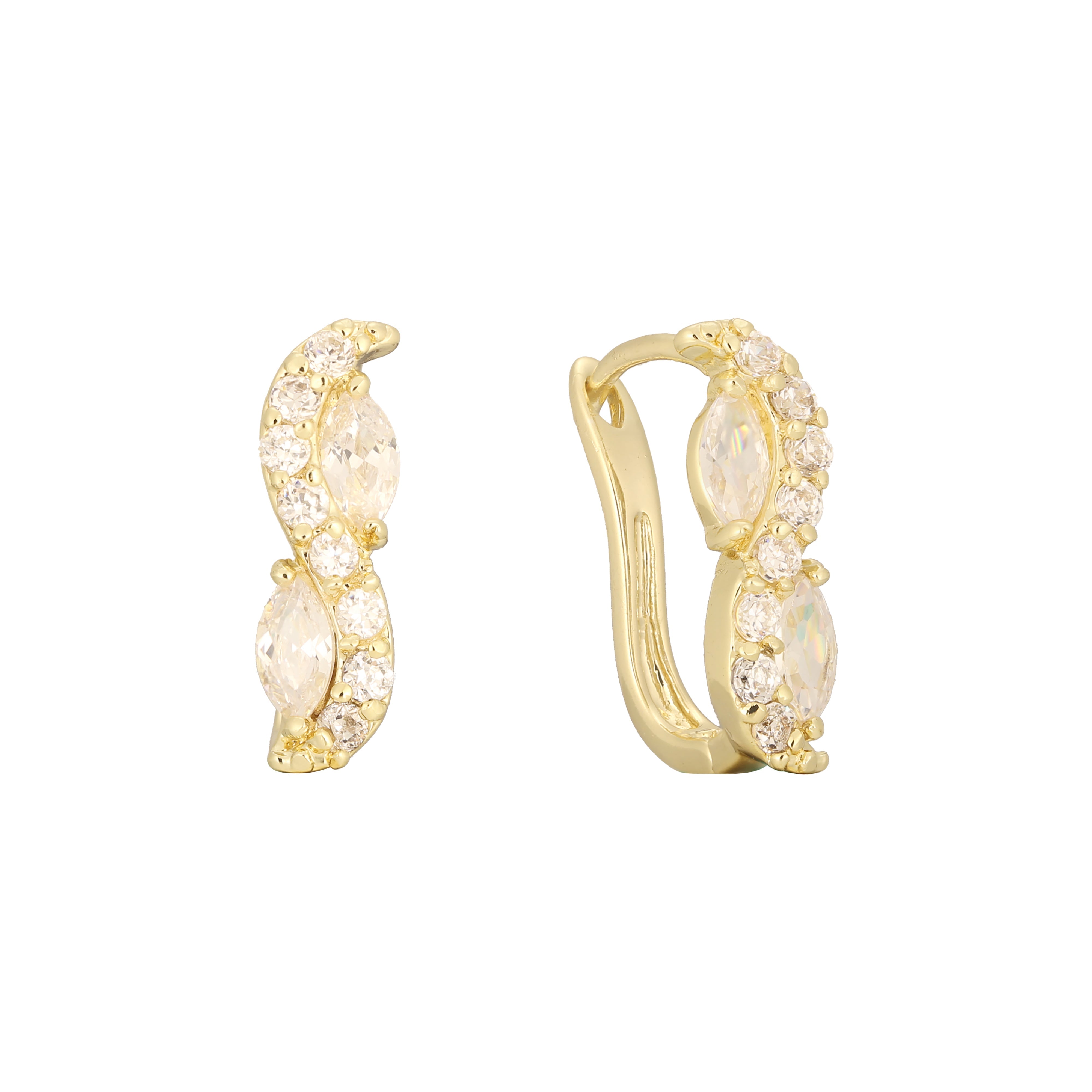 Cluster white czs Marquise stones 14K Gold earrings