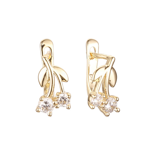 Leaves cluster CZs fruit child 14K Gold, Rose Gold earrings