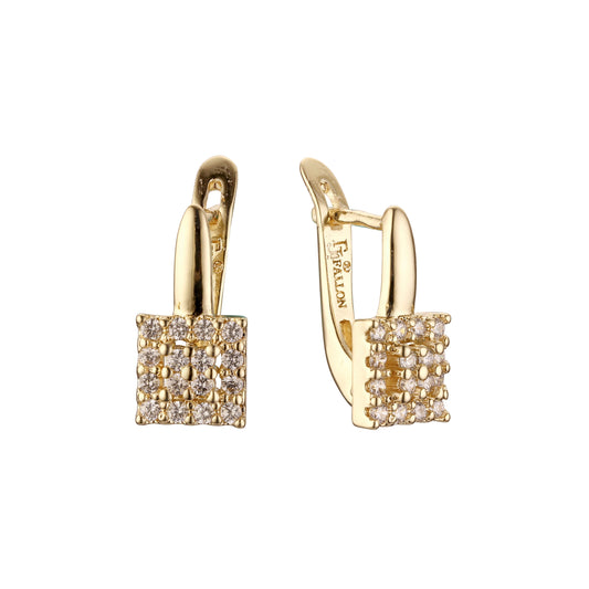 Aretes de forma cuadrada en Oro de 14K, Oro Rosa, baño de dos colores