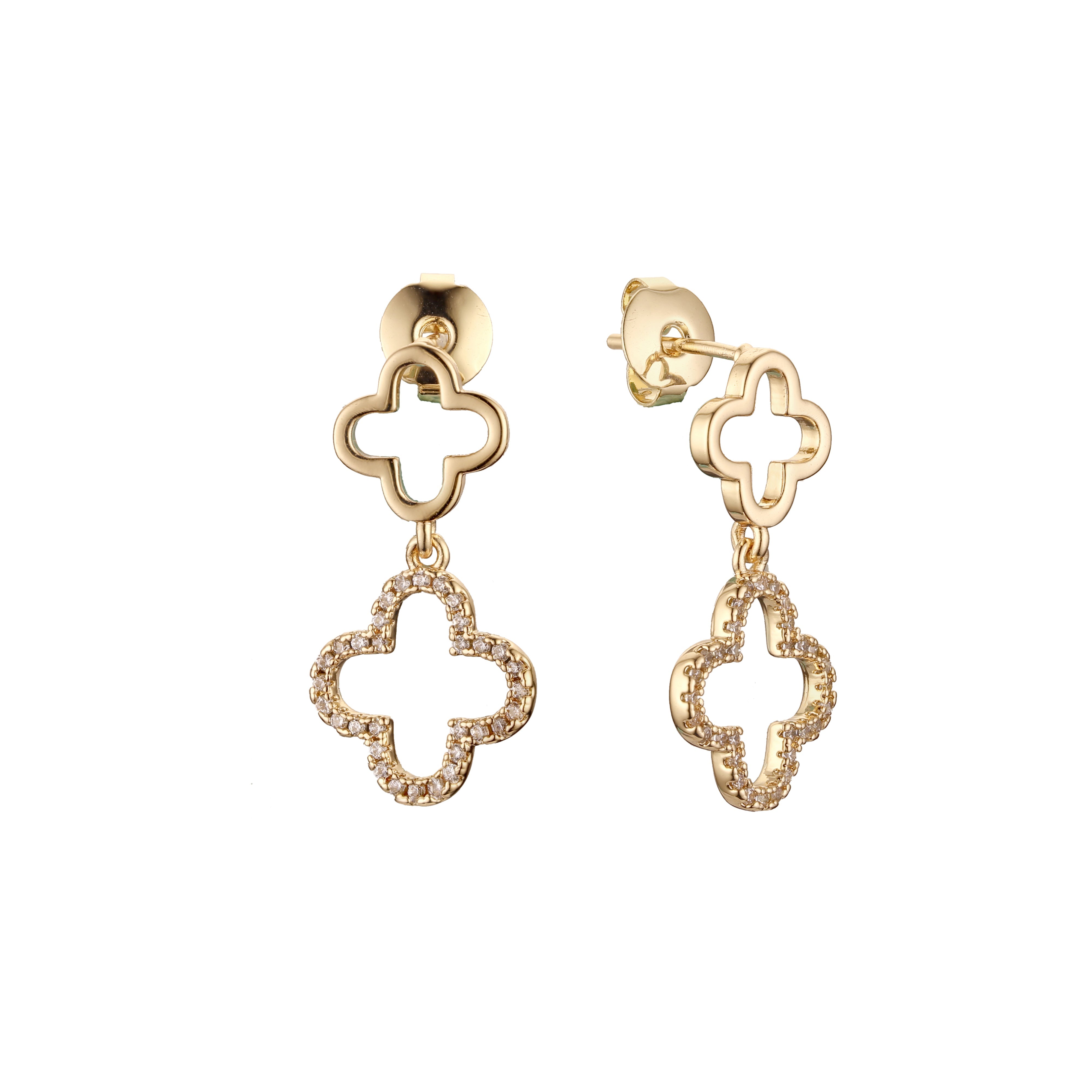 Clover cluster earrings in 14K Gold, Rose Gold plating colors