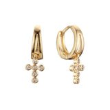 Huggie cluster cross earrings in 14K Gold, Rose Gold plating colors