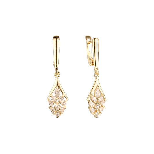 Brincos de gota Cluster em ouro 14K, cores banhadas a ouro rosa