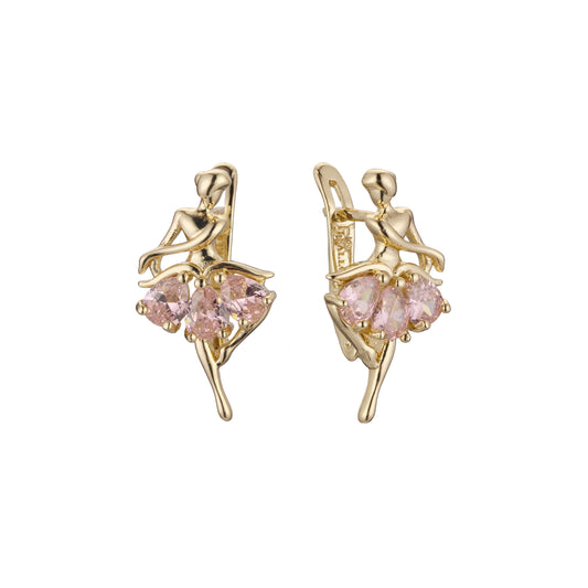 Aretes de bailarina de ballet en oro de 14K, baño de oro rosa en colores