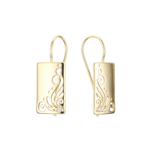 Pendientes gancho alambre mariposa ondas rectangulares en Oro de 14K, colores baño de Oro Rosa