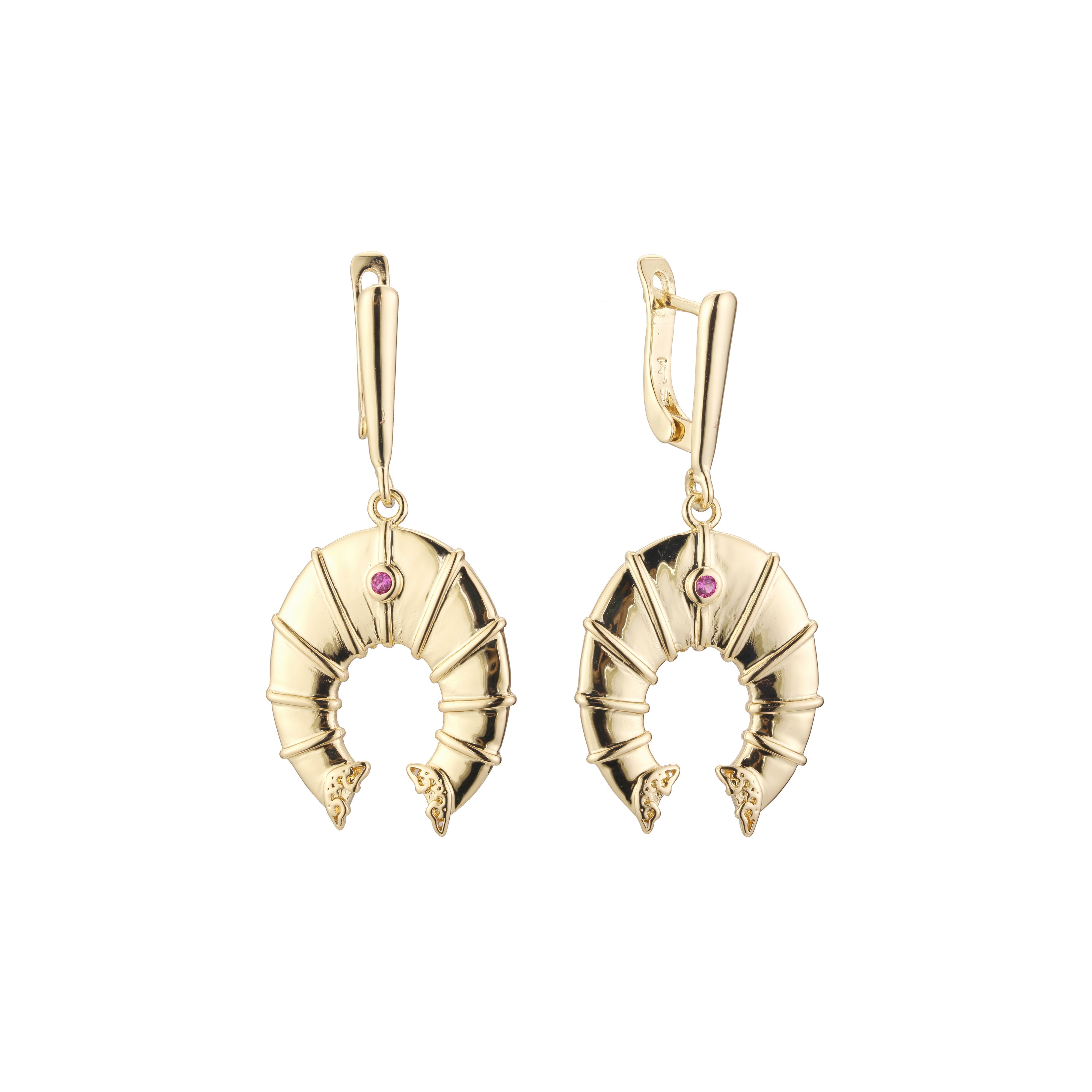 Aretes colgantes de herradura en Oro 14K, colores baño de oro rosa