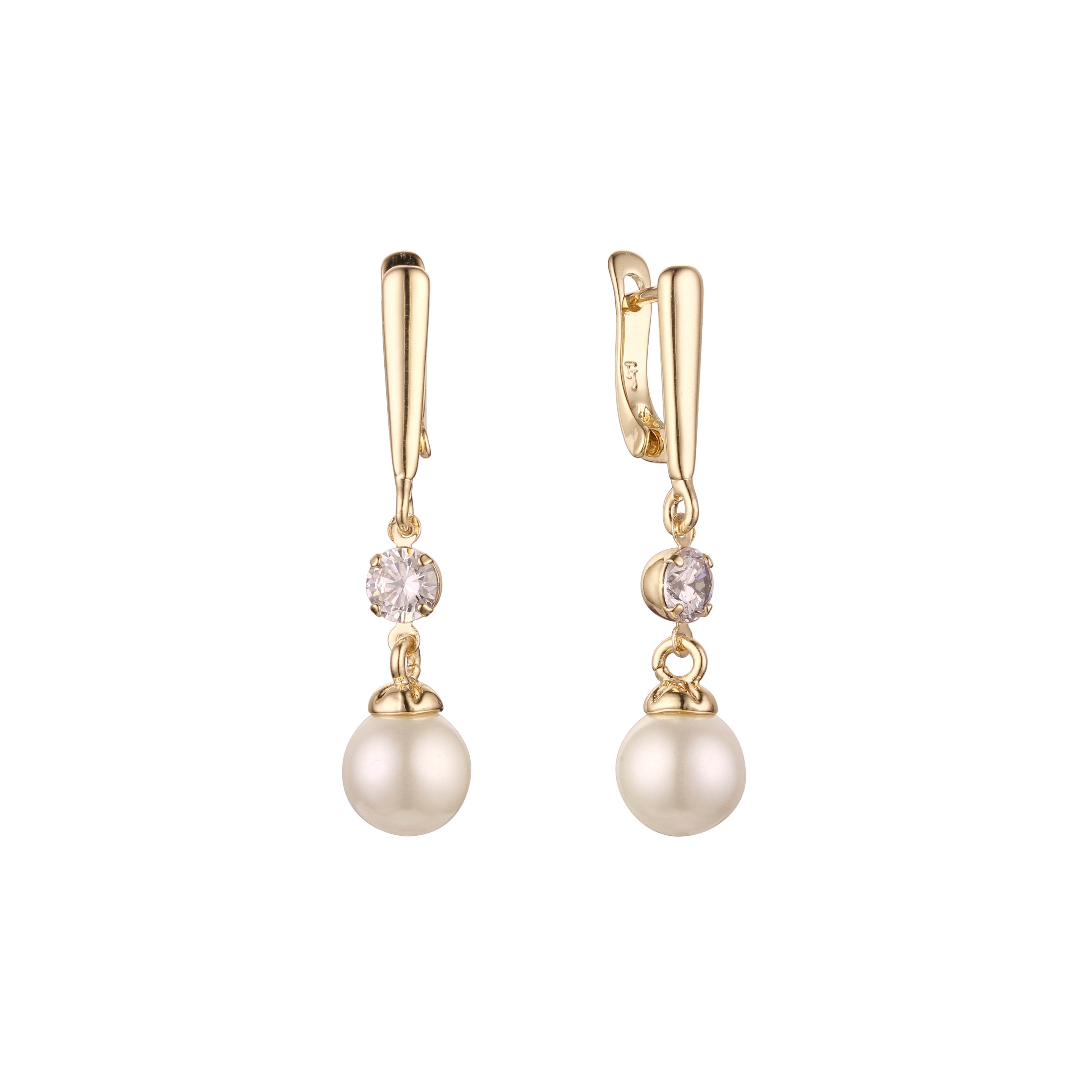 Solitaire drop pearl earrings in 14K Gold, Rose Gold plating colors