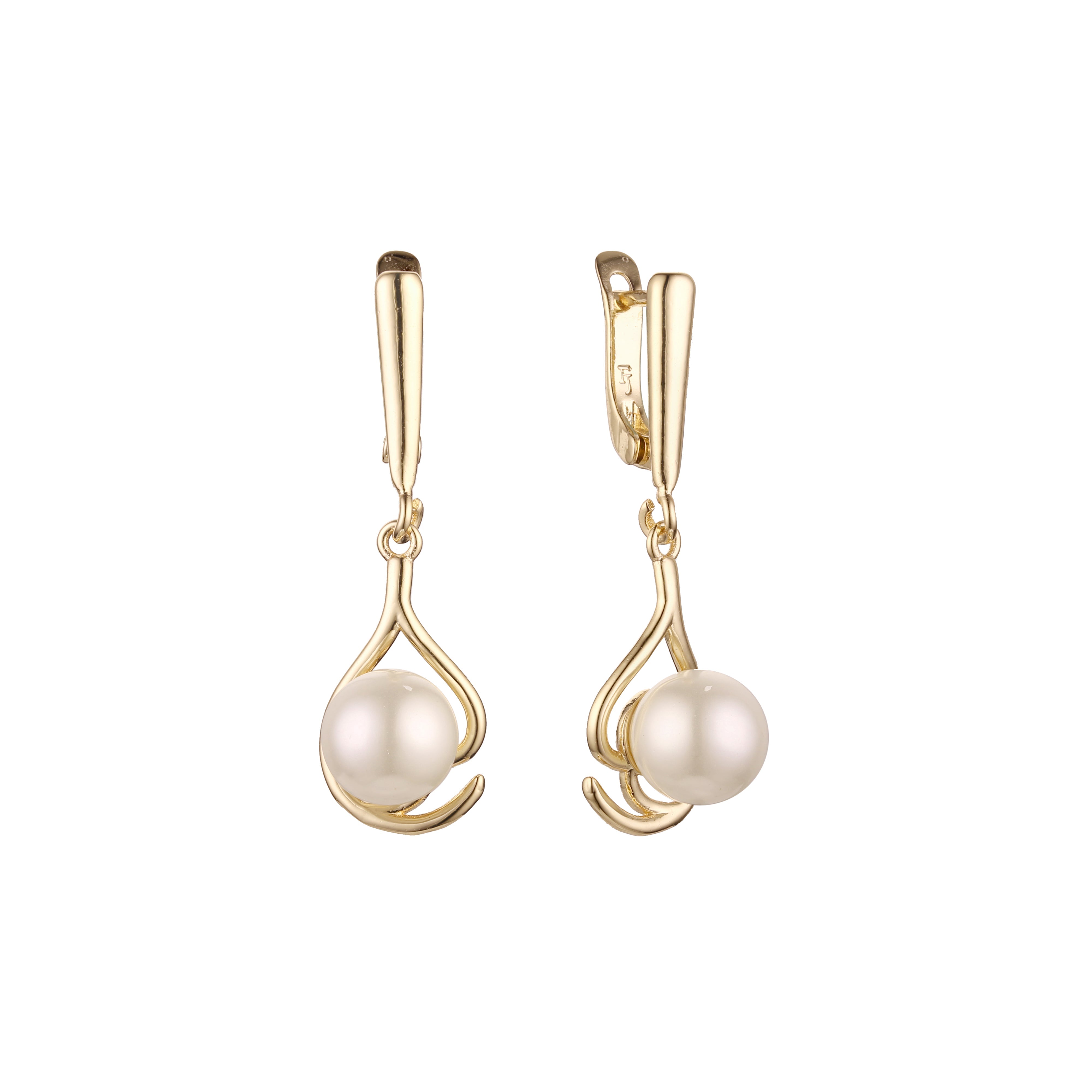 Aretes colgantes de perlas en Oro 14K, colores baño de oro rosa