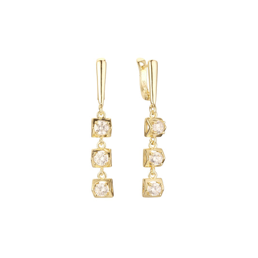 Three stones cluster drop earrings in 14K Gold, White Gold, Rose Gold plating colors