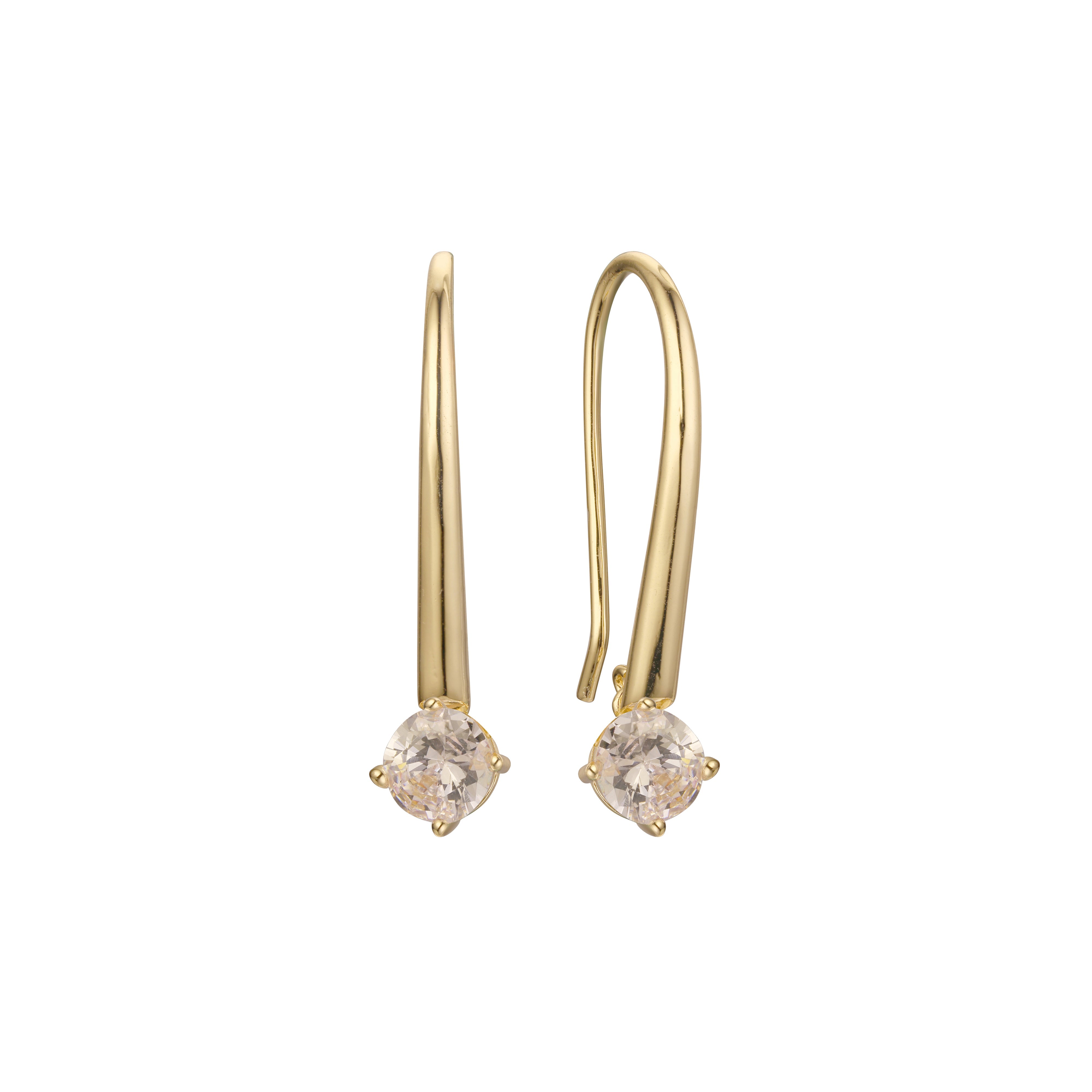 Wire hook dangle solitaire earrings in 14K Gold, Rose Gold plating colors