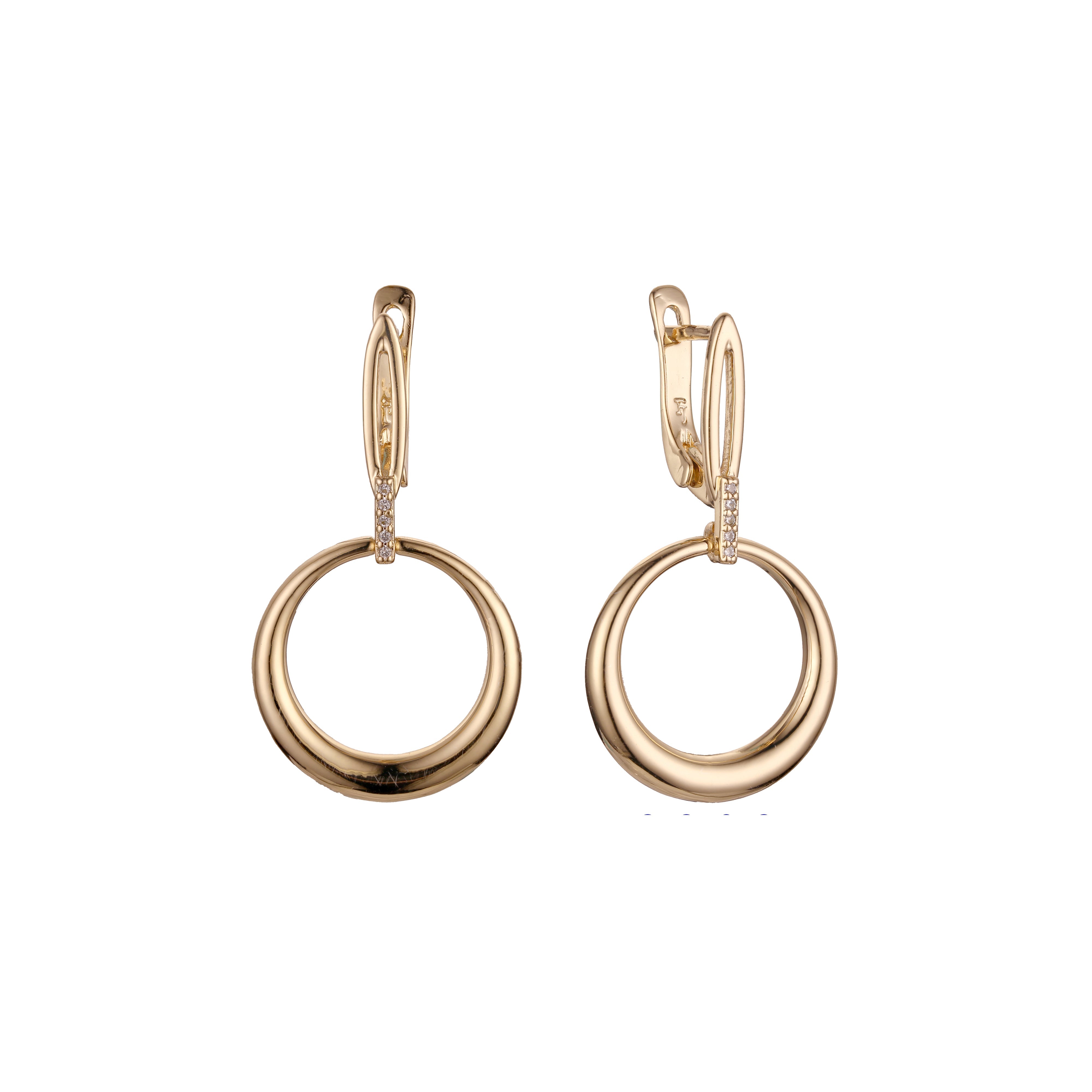 Aretes circulares colgantes en Oro 14K, oro rosa, baño de dos tonos