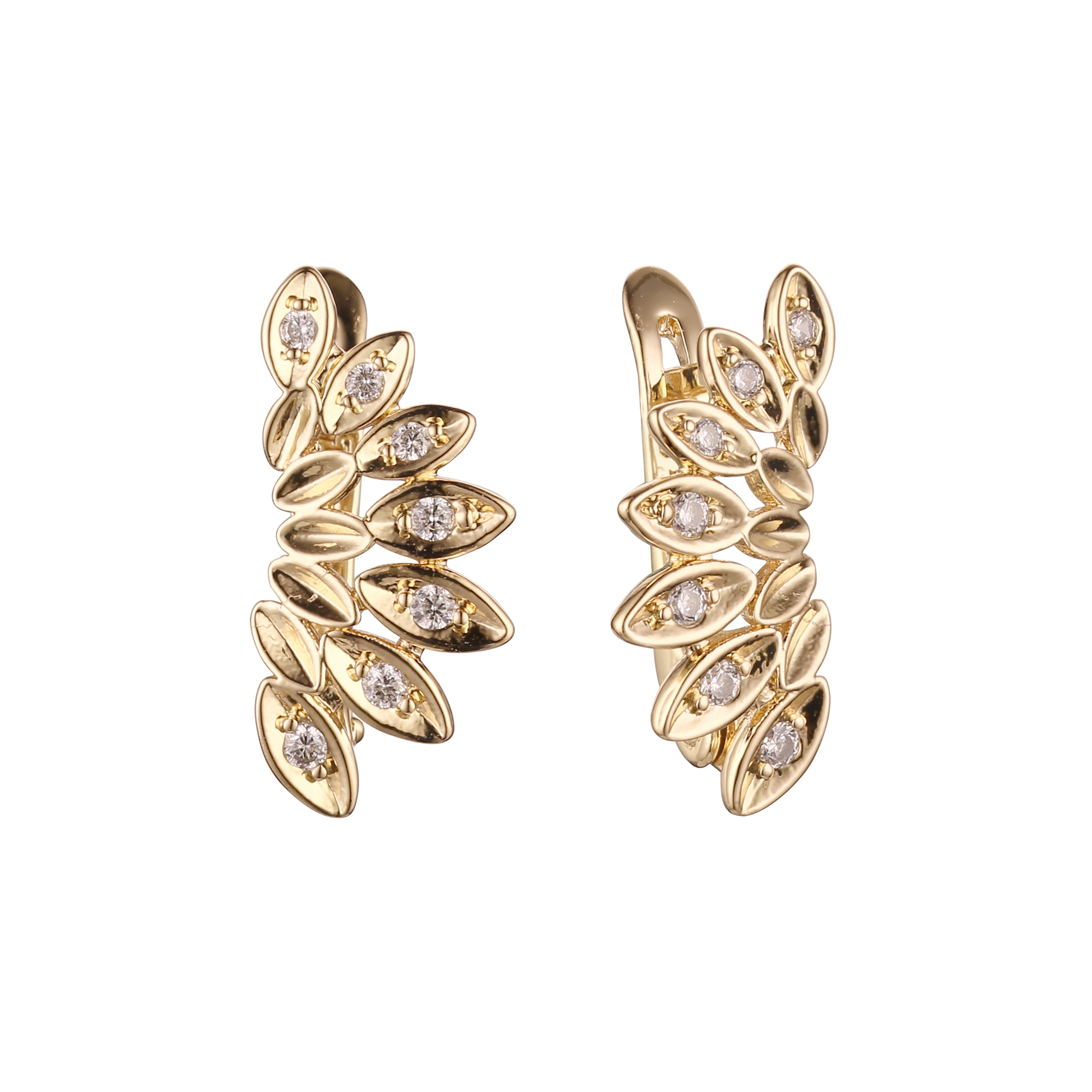 Leaves cluster earrings in 14K Gold, Rose Gold, two tone plating colors