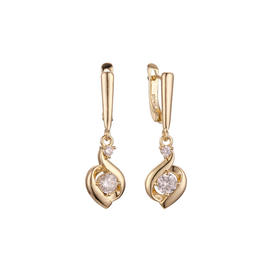 Solitaire drop earrings in 14K Gold, Rose Gold, two tone plating colors