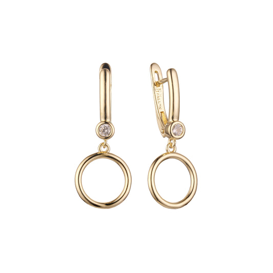 Aretes colgantes de círculo solitario en Oro 14K, colores baño de oro rosa