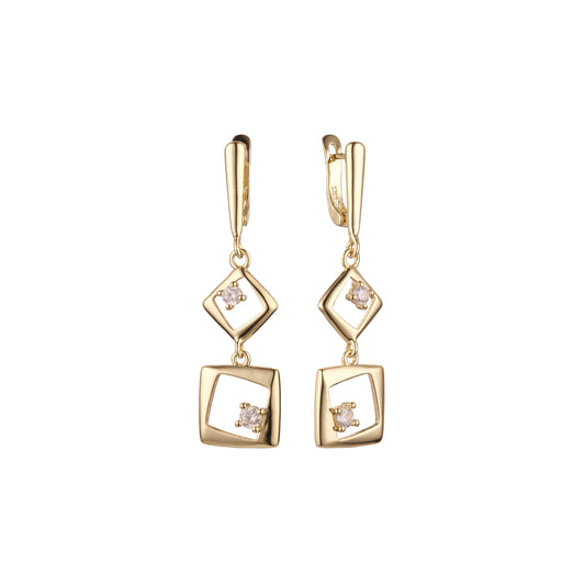 Double rhombus solitaire earrings in 14K Gold, Rose Gold plating colors