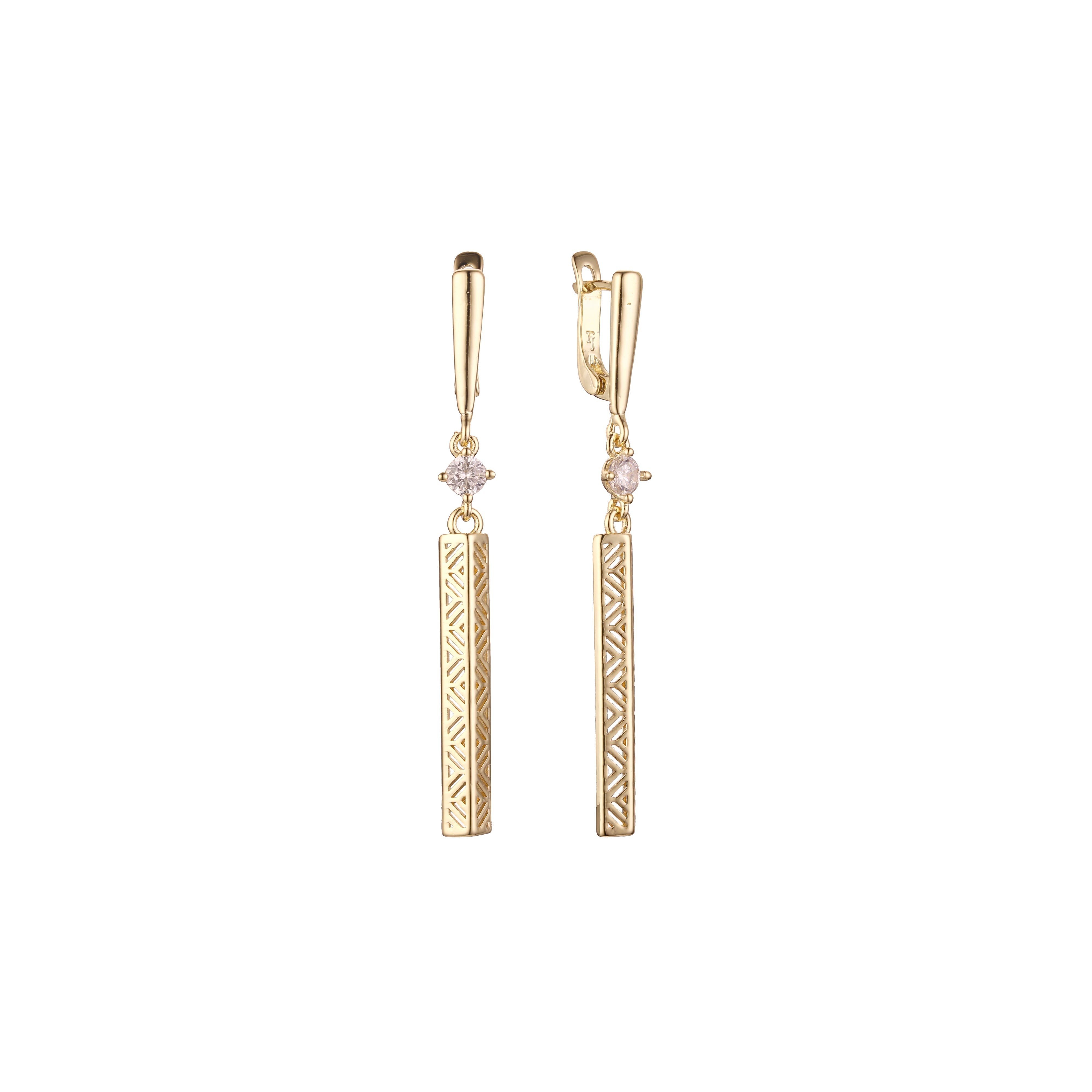 Pendientes solitarios altos en Oro de 14K, baño de Oro Rosa colores