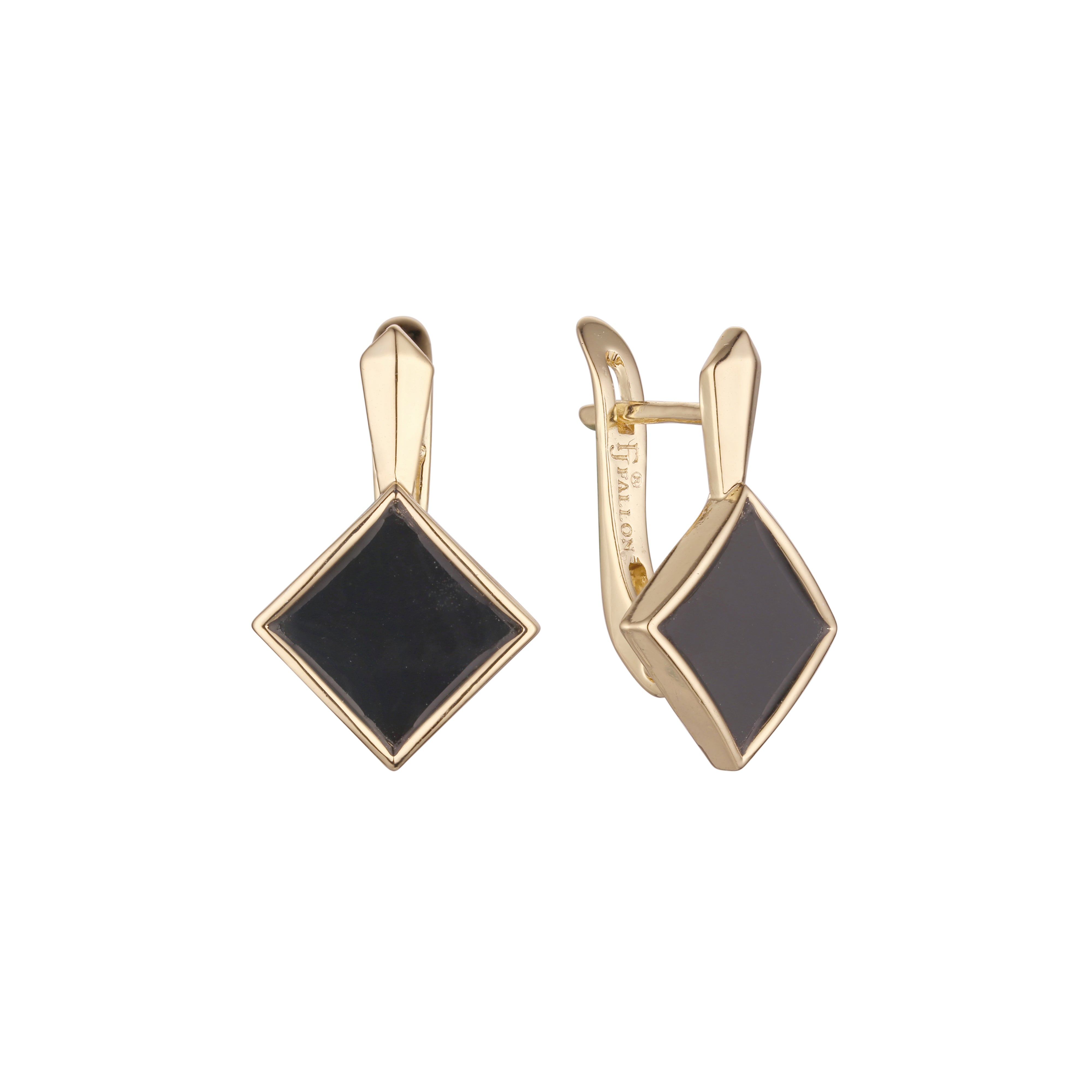 Brincos de losango preto em ouro 14K, cores banhadas a ouro rosa