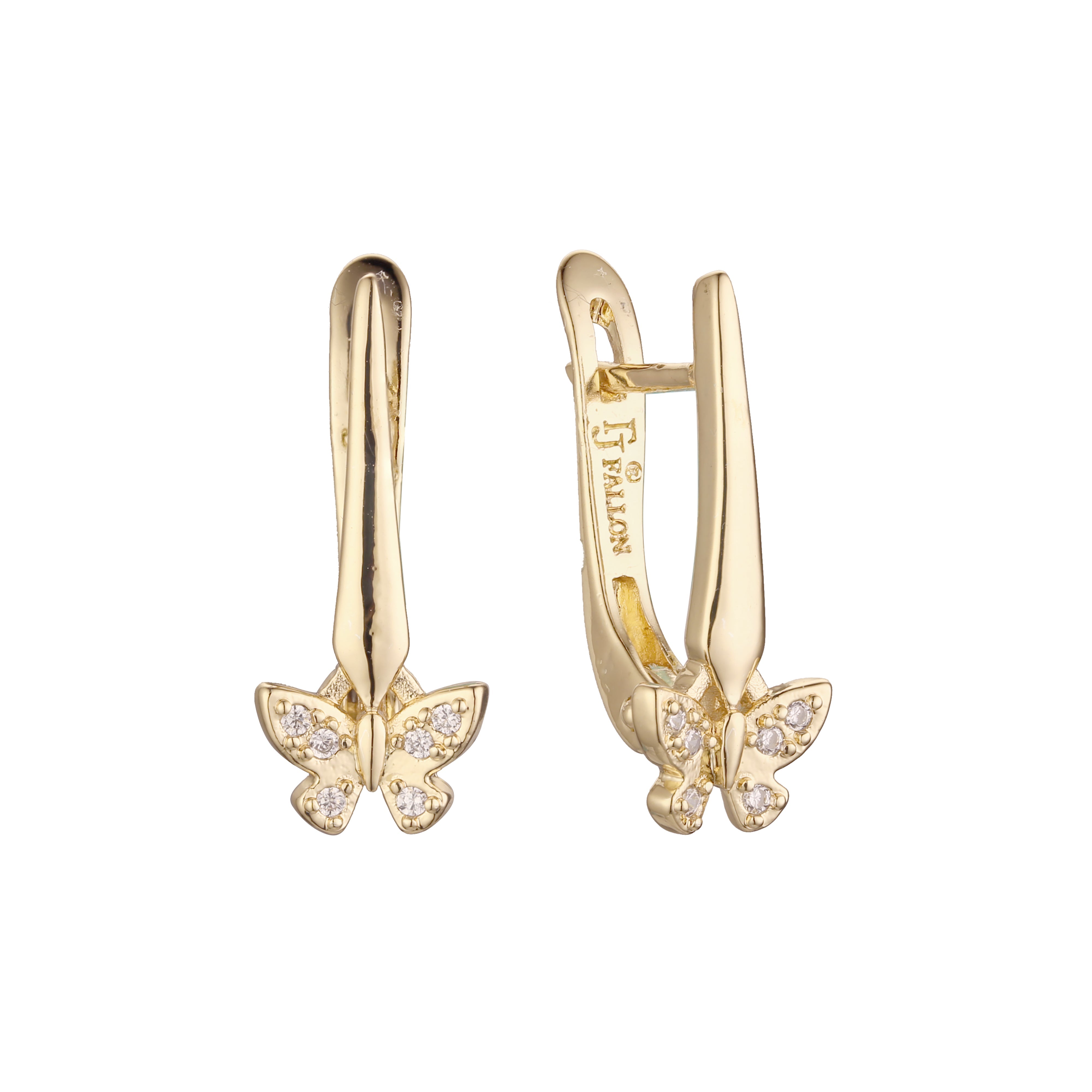 Butterfly earrings in 14K Gold, Rose Gold, two tone plating colors