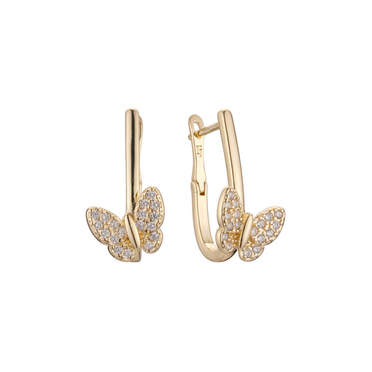 Aretes de racimo de mariposas en Oro 14K, oro rosa, baño de dos tonos