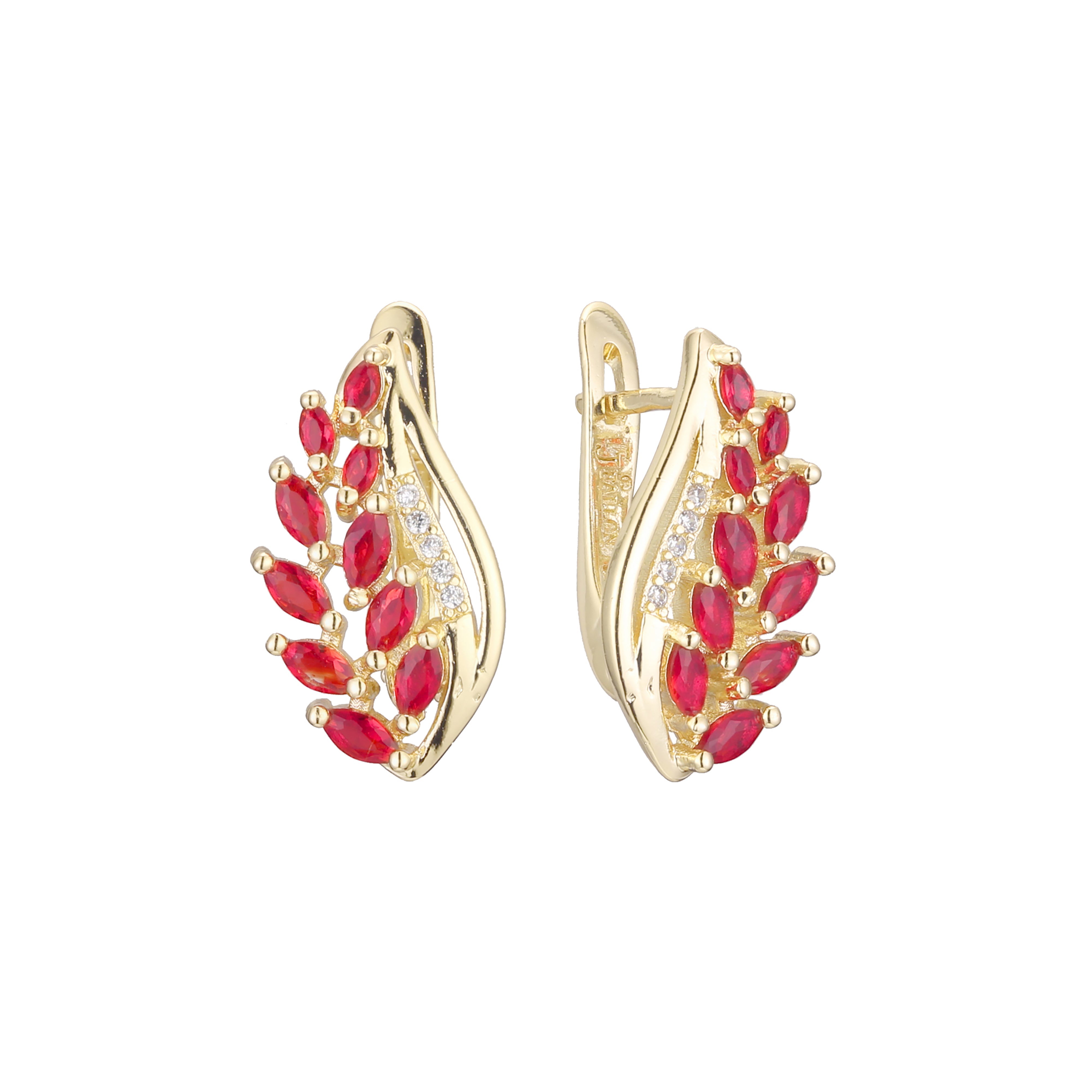 Aretes de piedras de hojas en racimo en Oro de 14K, Oro Rosa, baño de dos colores