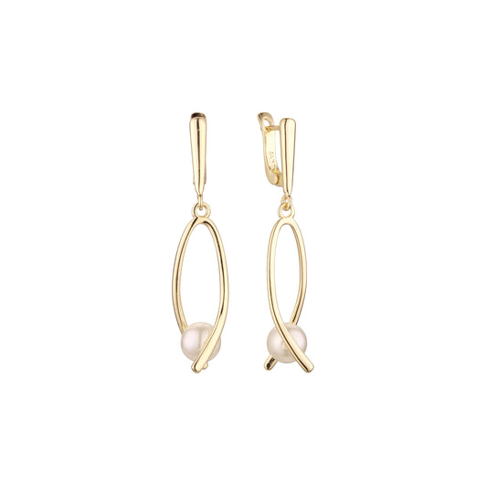 Aretes colgantes de perlas en Oro 14K, colores baño de oro rosa