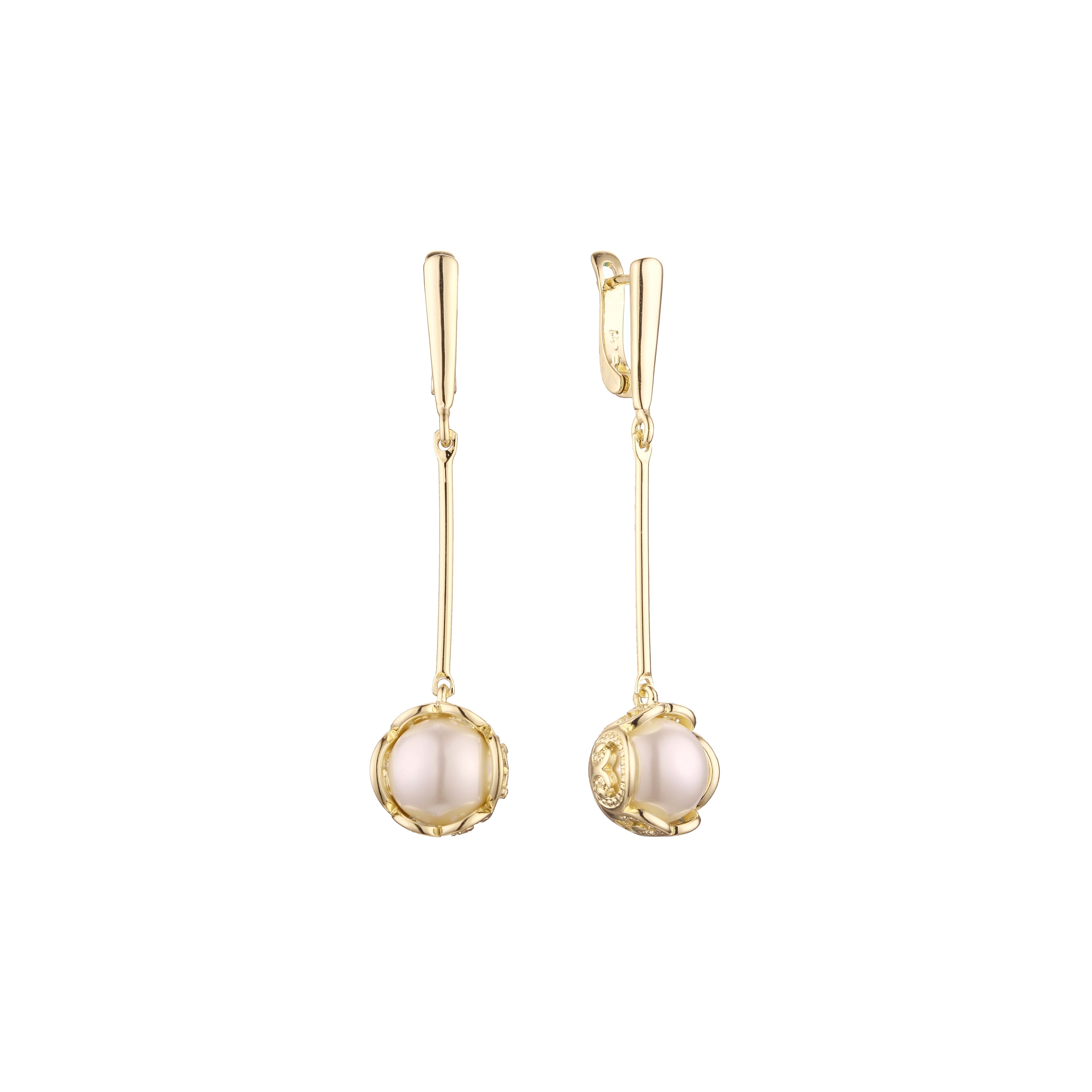 Aretes colgantes de perlas en Oro 14K, colores baño de oro rosa